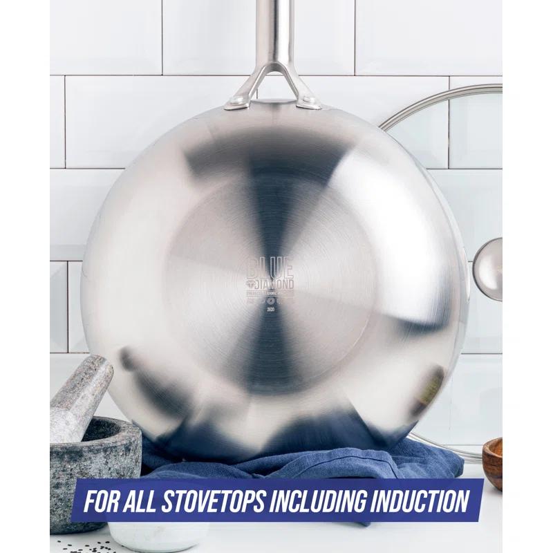 Blue Diamond Blue Diamond Cookware Tri-Ply Stainless Steel Ceramic Nonstick, 3.75QT Saute Pan Jumbo Cooker With Lid, PFAS-Free, Multi Clad, Induction, Dishwasher Safe, Oven Safe, Silver