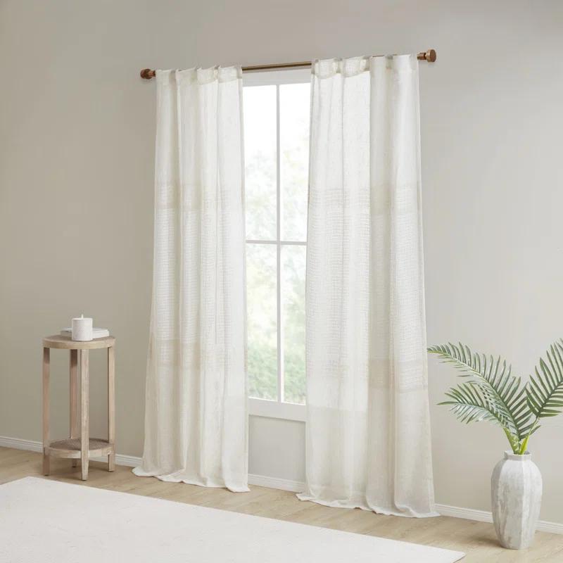 Madison Park Aida Ivory Yarn Dye Sheer Thermal Rod Pocket Curtain Panels 37x84" (Set of 2)