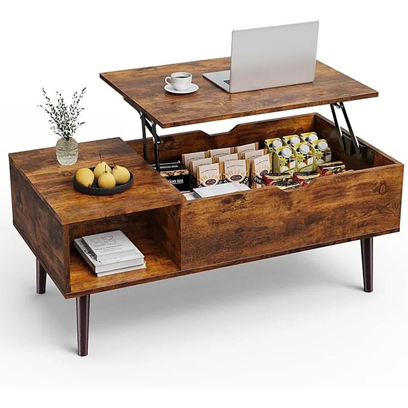 Coffee Table, Living Room Elevator Coffee Table, Small Wooden Dining Table With Storage Shelves And Hidden Compartments