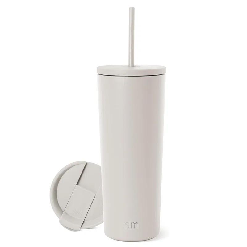 INKEDZ Simple Modern Insulated Tumbler with Lid and Straw | Iced Coffee Cup Reusable Stainless Steel Water Bottle Travel Mug | Gifts for Women Men Her Him | Classic Collection | 24oz | Almond Birch