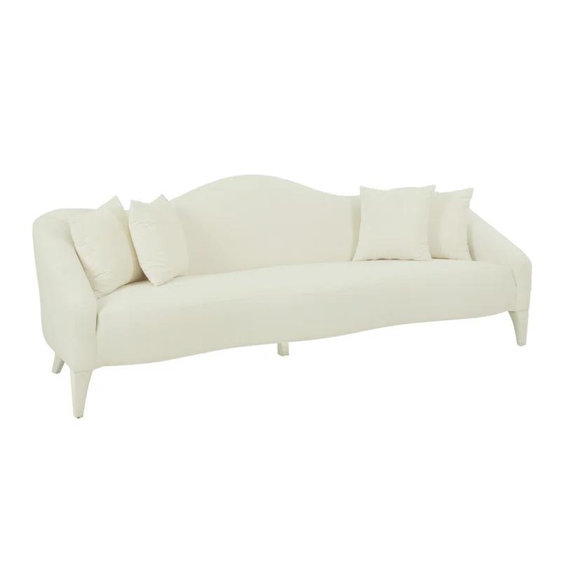 96'' Cream Velvet Tufted Stationary Sofa with Wood Legs