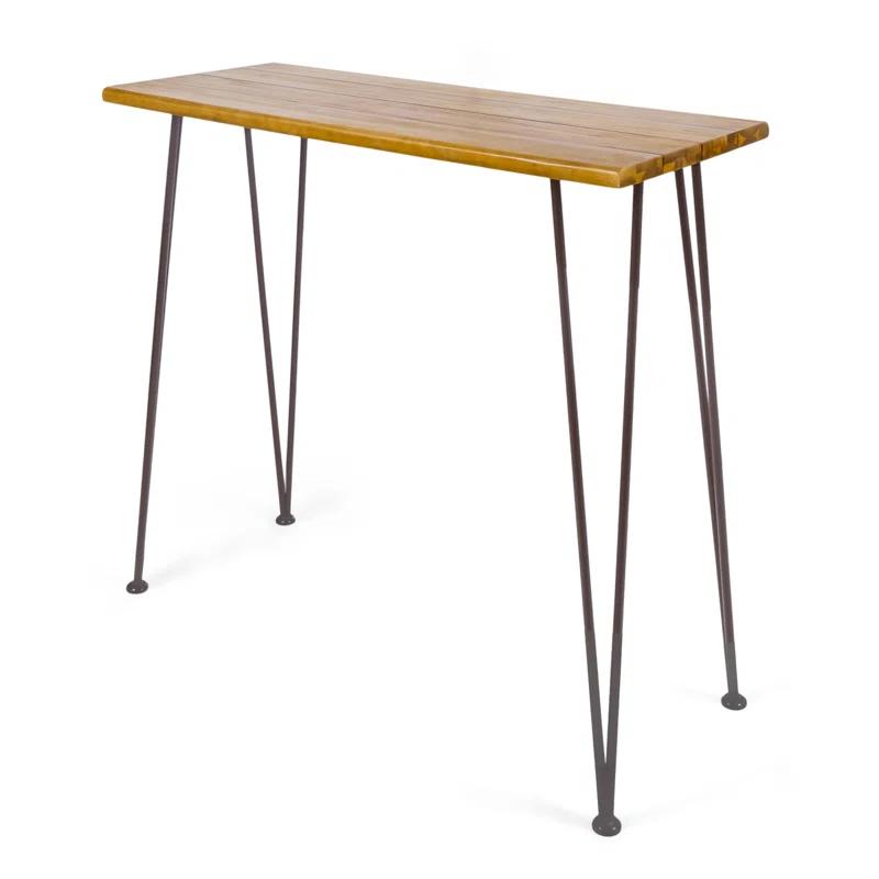 Union Rustic Loya Rectangular Acacia Wood Outdoor Bar Table