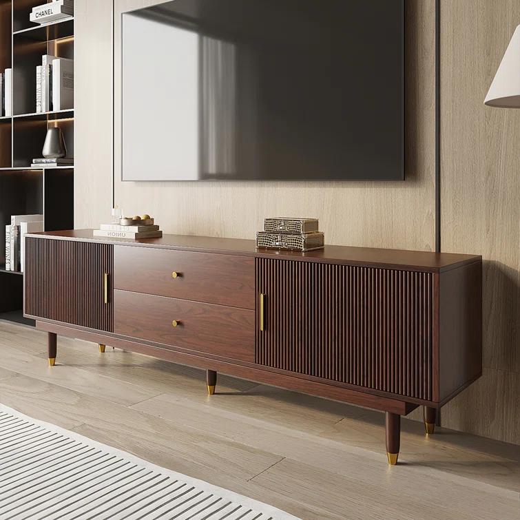 Loon Peak® Mid-Century Modern TV Stand for 60+ Inch TVs, Walnut TV Console with 2 Storage Cabinets and 2 Drawers, Entertainment Center