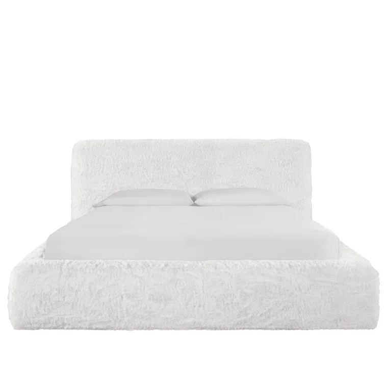 Queen White Upholstered Bed with Plush Headboard