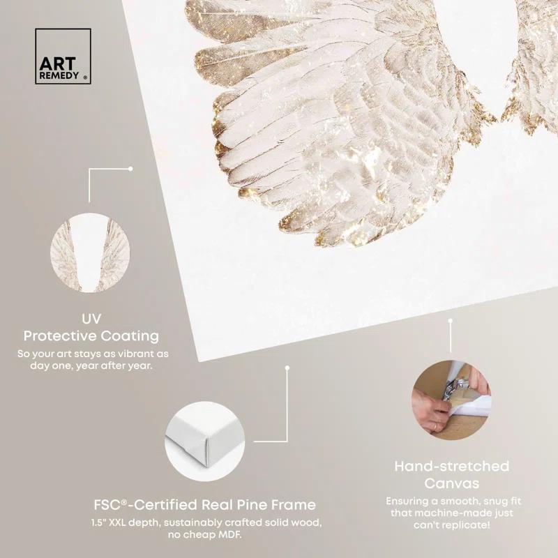 Art Remedy Soft Angel Wings Canvas Elegant White Gold Wall Art by Art Remedy
