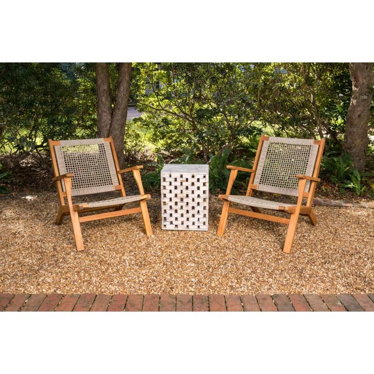 Balkene Home Patio Sense Vega Natural Stain Chair ,Acacia Wood Construction ,Woven Web Seat- Navy Blue Cording