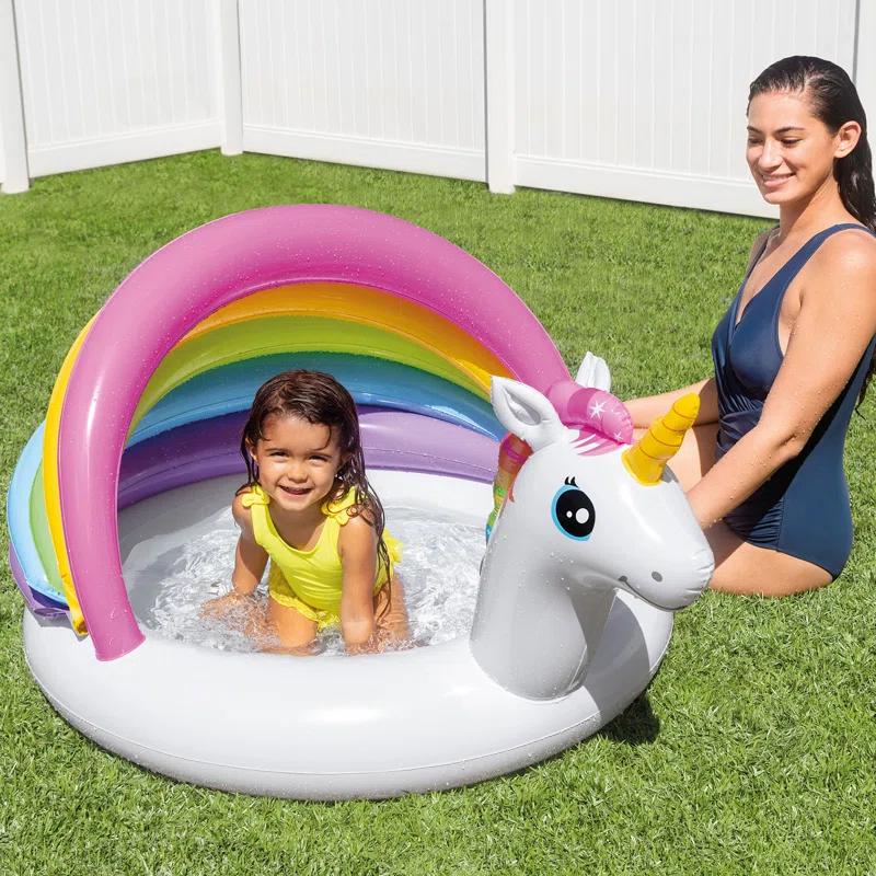 Intex Intex 57113EP 50 Inch Unicorn Design Outdoor Baby Swimming Pool, Multicolor