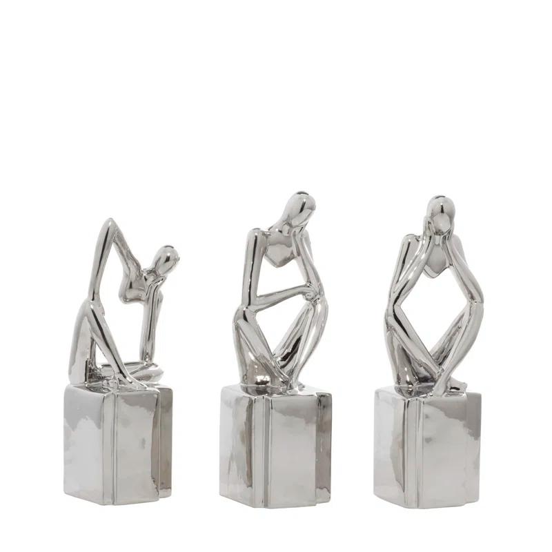 CosmoLiving by Cosmopolitan Porcelain Ceramic Sitting Thinker People Decorative Sculpture Set