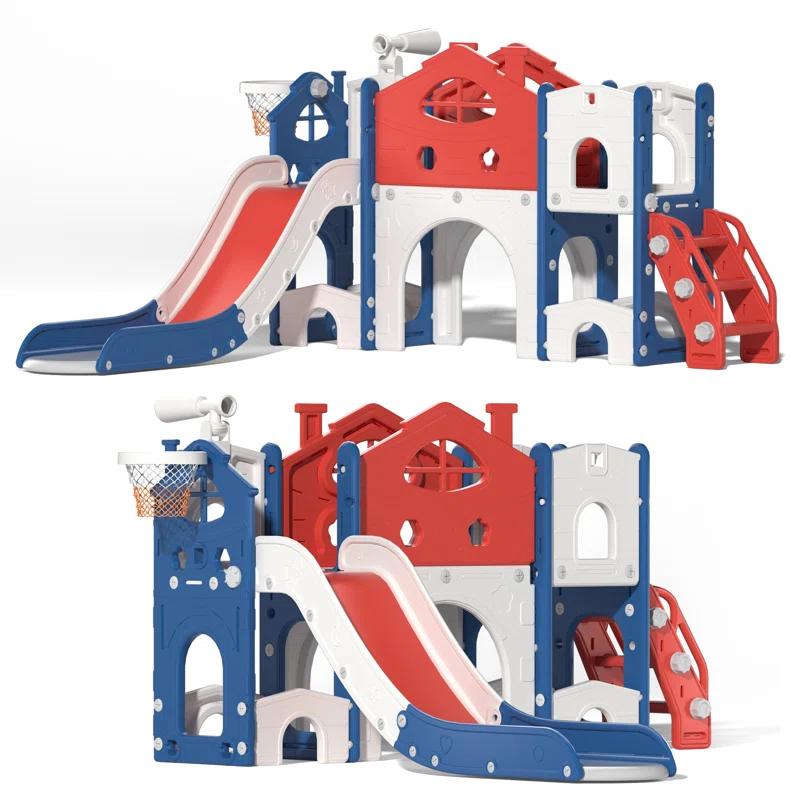 ningbolubikejiyouxiangongsi Kids Slide Playset With Climber, Toddlers Freestanding Castle With Basketball, Storage Area, Tunnel For Indoors And Outdoors, Gift For Children