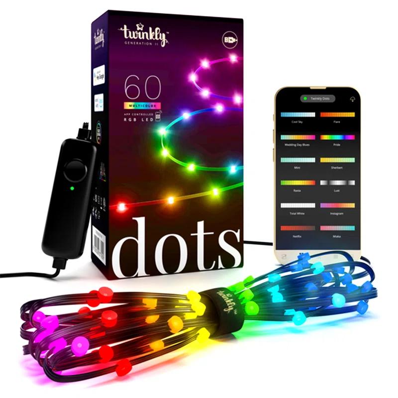 Twinkly Twinkly Smart Decoration 60 Multicolor LED App Controlled Dots Lights, Black