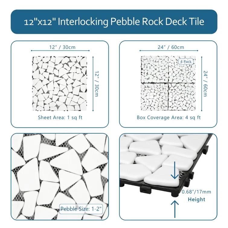 Sunwings 12'' L x 12'' W Pebble Stone Interlocking Deck Tile (Set of 4)
