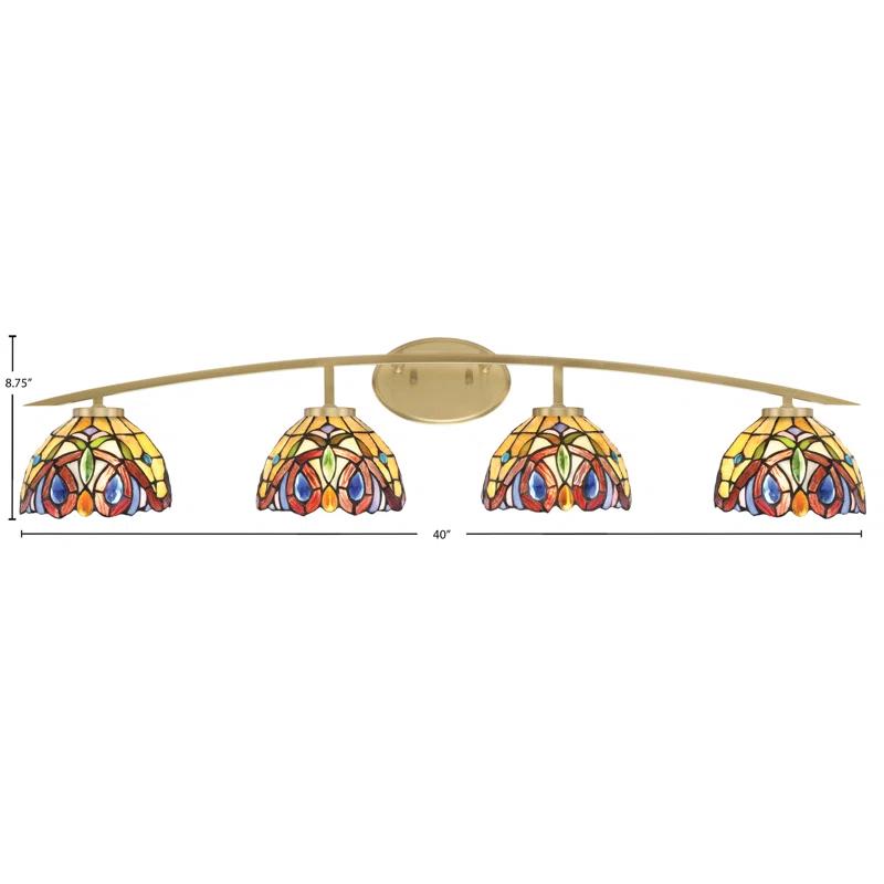 Toltec Lighting Kurve 4 Light Bath Bar Shown In New Age Brass Finish With 7" Lynx Art Glass