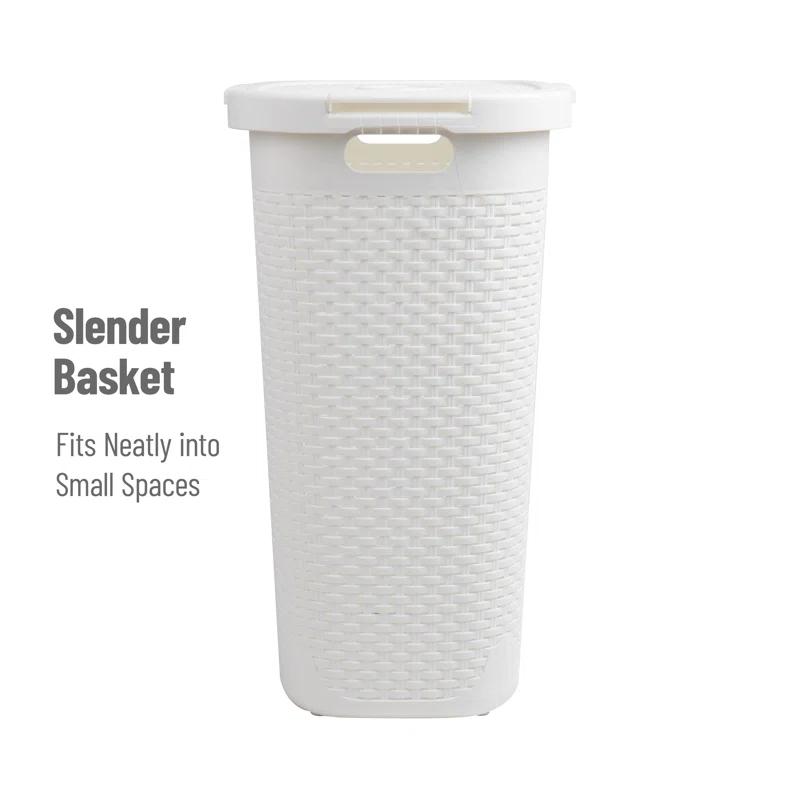 Mind Reader Mind Reader 60L Slim Laundry Hamper, Clothes Basket, Lid, Wicker Style, Plastic, 17.65"L x 13.75"W x 24.15"H, 2-Pack