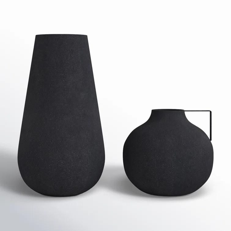 Renwil Roove Modern Iron Metal Decorative Vase in Matte Black (Set of 2)
