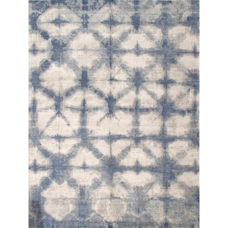Pasargad Shibori Geometric Hand Loomed Cotton Beige/Blue Area Rug | Wayfair