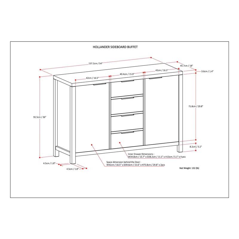 Simpli Home Hollander 54'' SOLID WOOD Sideboard Buffet