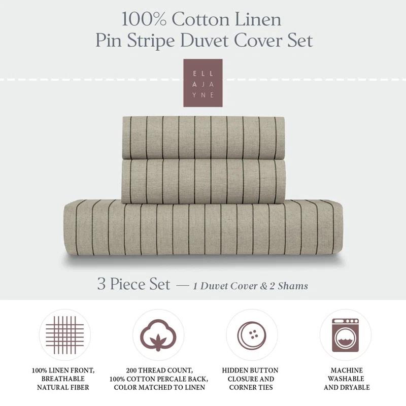 Ella Jayne Home French Linen Cotton Striped Duvet Cover 3-Piece Set