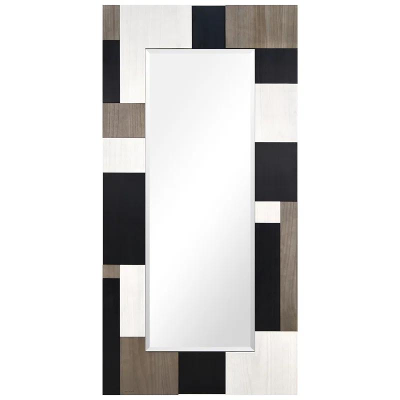 Empire Art Direct "Geometric Blocks" Hand Made Solid Paulownia Wood Beveled Leaner Mirror size 80" x 40"