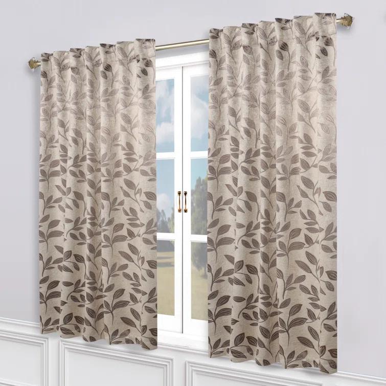 Superior Leaves Machine Washable Room Darkening Blackout Curtains With Back Tabs by Superior (Set of 2)