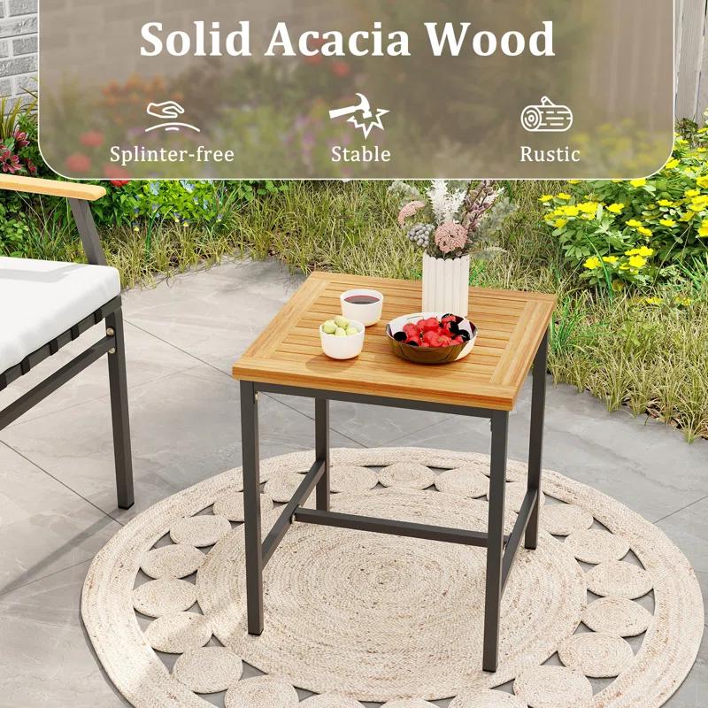 Gracie Oaks 3 Pieces Acacia Wood Bistro Set Patio Conversation Set With Cushions And Coffee Table Outdoor Bistro Table And Chairs Set
