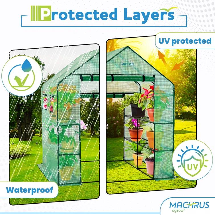 OGrow Machrus Ogrow Deluxe Walk-in 2 Tier 8 Shelf Portable Lawn And Garden Greenhouse - Heavy Duty Anchors Included! | Wayfair