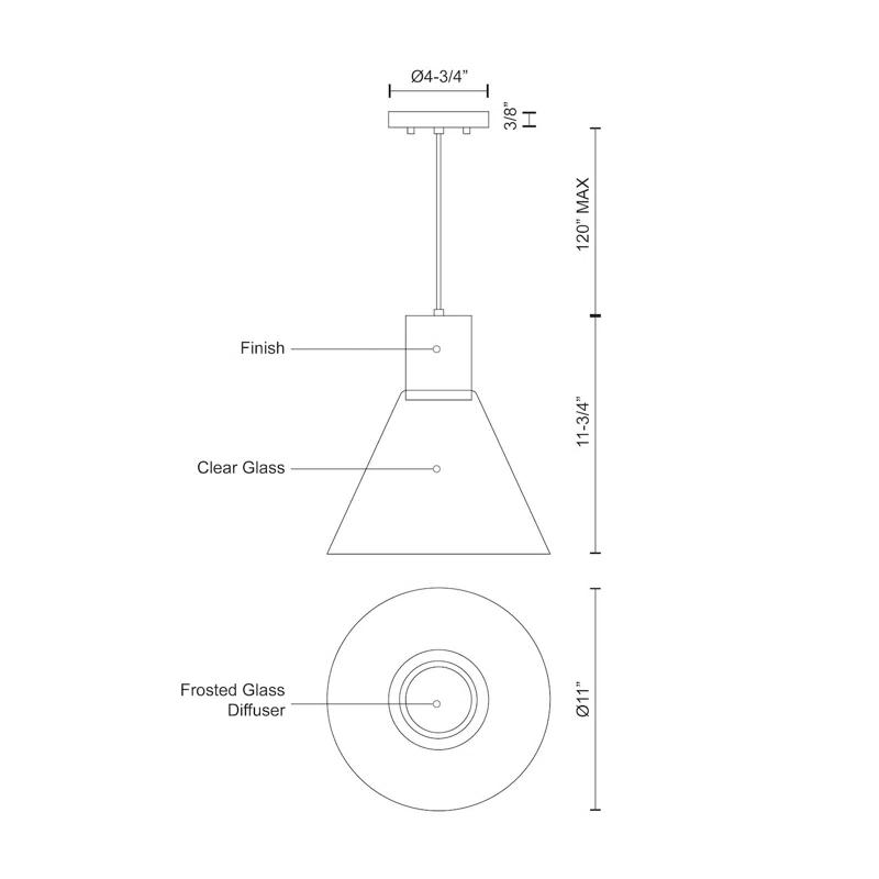 Kuzco Lighting Vanier 1 - Light Brushed Nickel LED Single Pendant