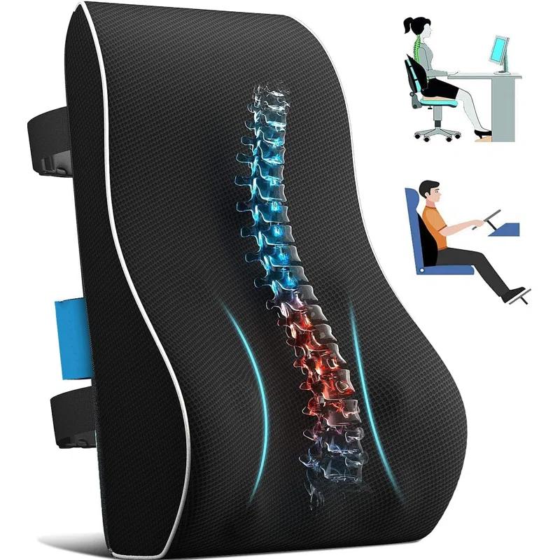 NATIONAL WINDOW Lumbar Support Pillow For Office Chair, Back Support Pillow For Car, Computer, Gaming Chair, Memory Foam Cushion, Relieve Back Pain, Improve Posture, Mesh Cover, Double Adjustable Straps