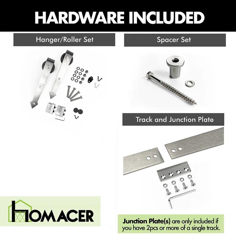 Homacer Brushed Nickel Arrow Design Non-Bypass Single Track Two Door Hardware Kit( Door Not Included)
