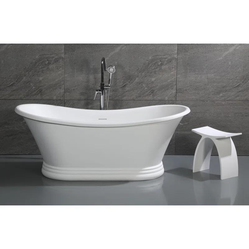 63.4'' x 29.5'' Freestanding Soaking Stone Bathtub