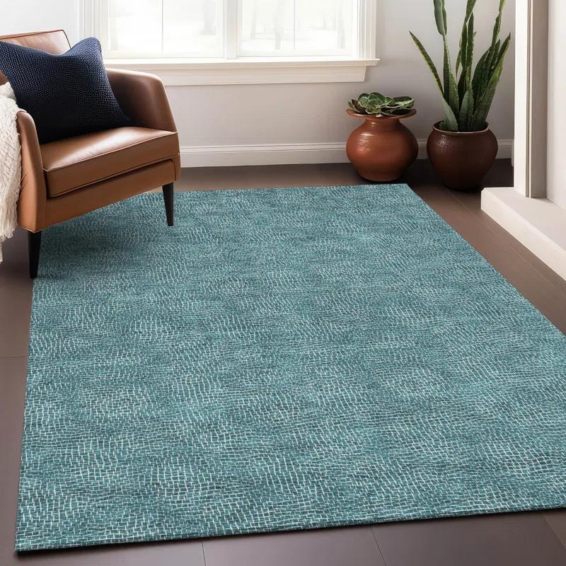 Machine Washable Indoor/Outdoor Chayden ACN1057 Teal Rug