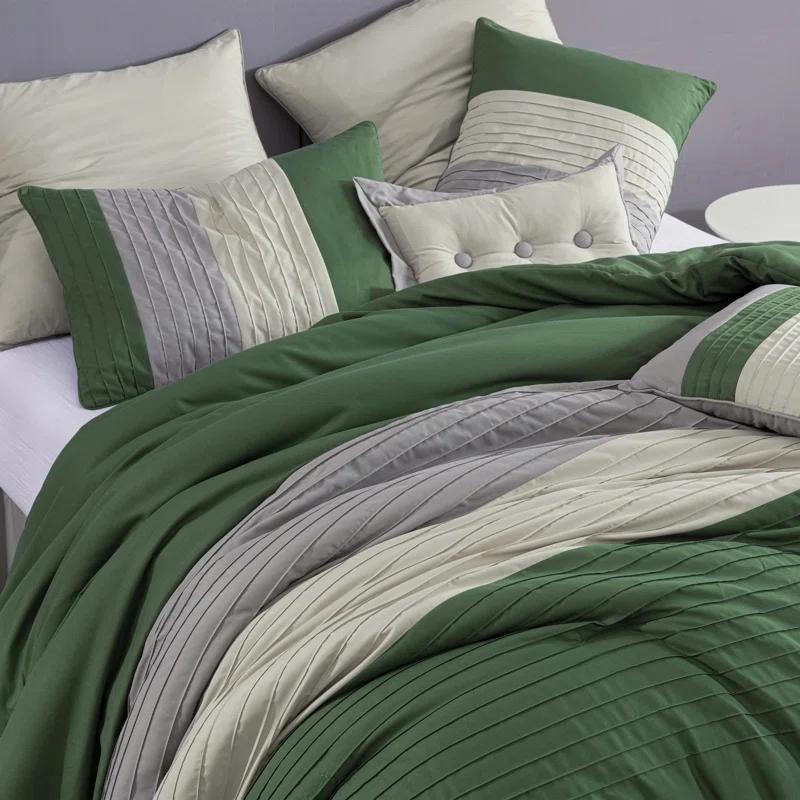 Chezmoi Collection Loft 8-Piece Pleated Stripe Microfiber Comforter Set