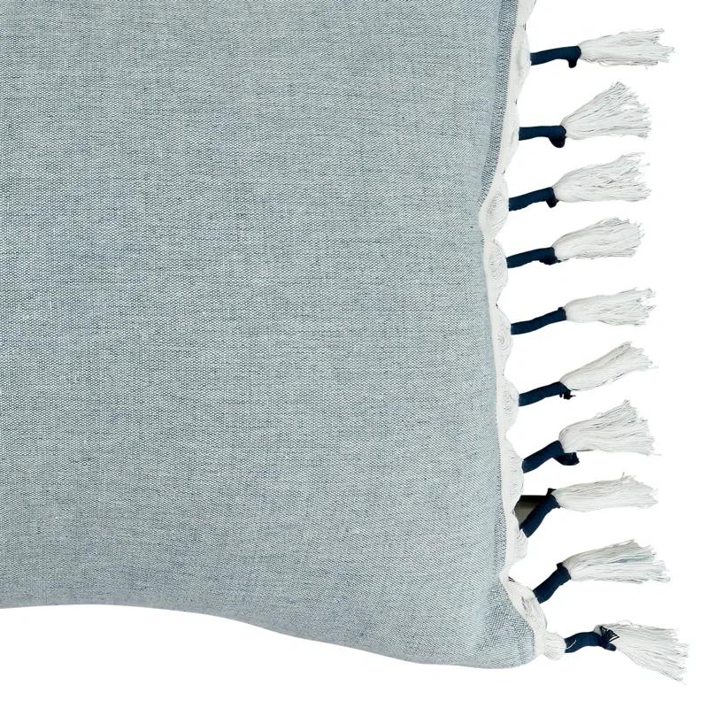 Saro Ocean Spray Design Tassels Cotton Reversible Throw Pillow