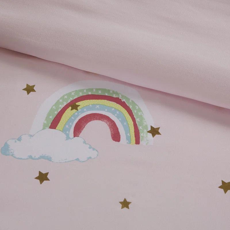 Intelligent Design Kids Alicia Rainbow and Metallic Stars Comforter Set with Bed Sheets