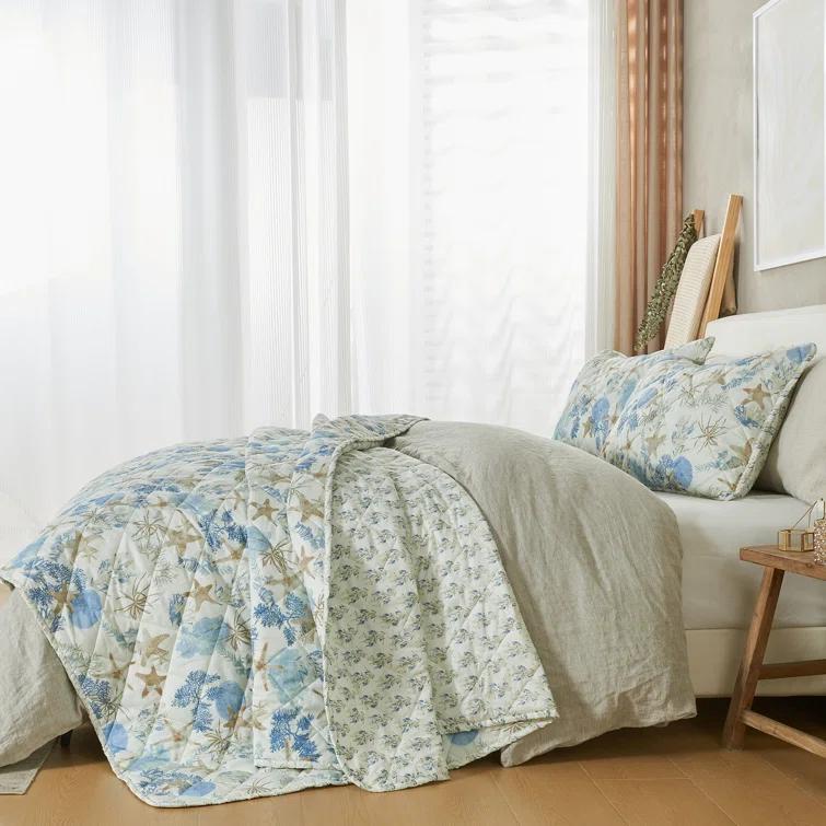 Patina Vie Maison Coastal Inspired Reversible Quilt Set with Shams