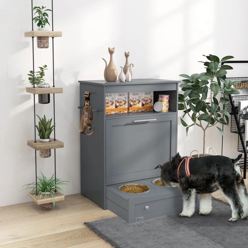 Pawhut Elevated Feeder, Pet Feeder Station, Storage Cabinet