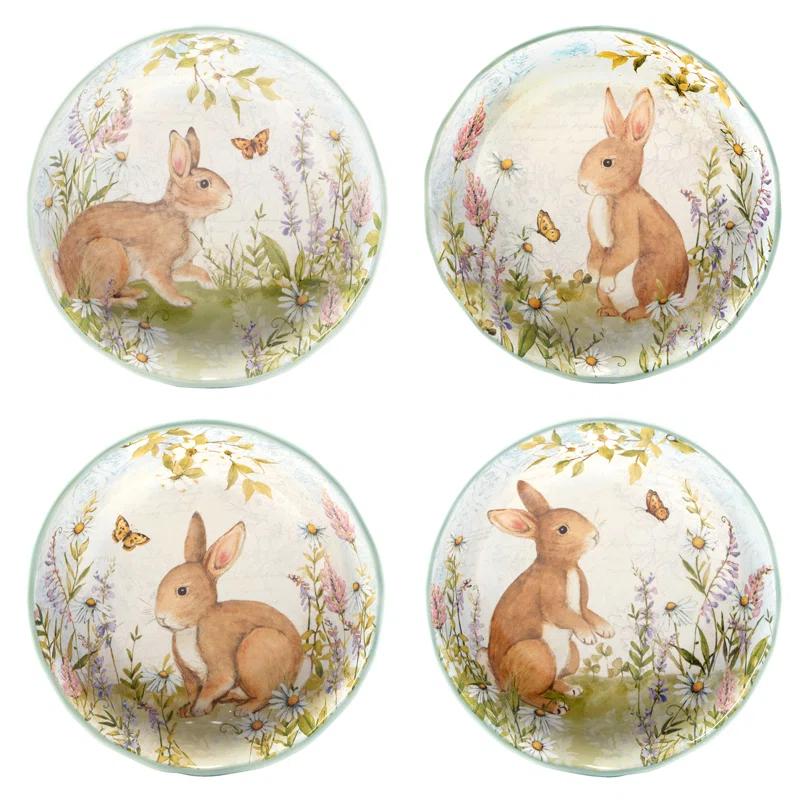 Certified International Easter Meadow Set of 4 Soup Bowls – 22oz Ceramic Bowls with Bunny, Flower & Butterfly Design – Ideal for Soup, Pasta & Salad – Durable, Microwave & Dishwasher Safe for Spring Dining (Set of 4)