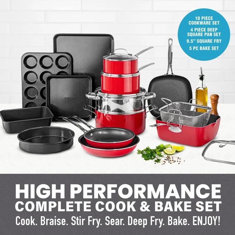 Granitestone Blue 20 Piece Aluminum Non Stick Cookware & Bakeware Set with Ultra Nonstick Surface, Oven & Dishwasher Safe
