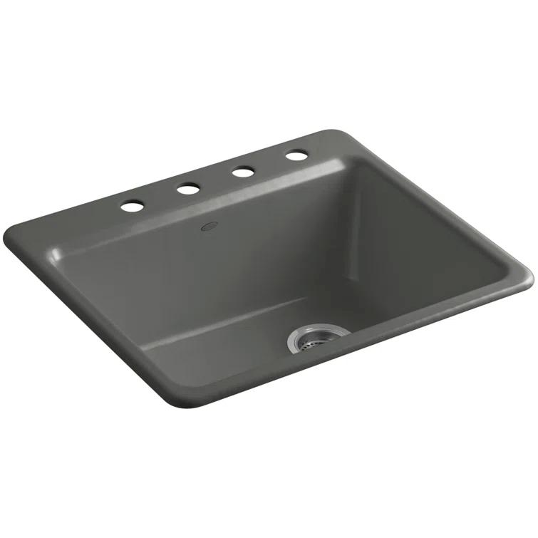 Kohler Riverby 25" L x 22" W x 9-5/8" Bar Kitchen Sink with Basin Rack K-5872-4A1-0