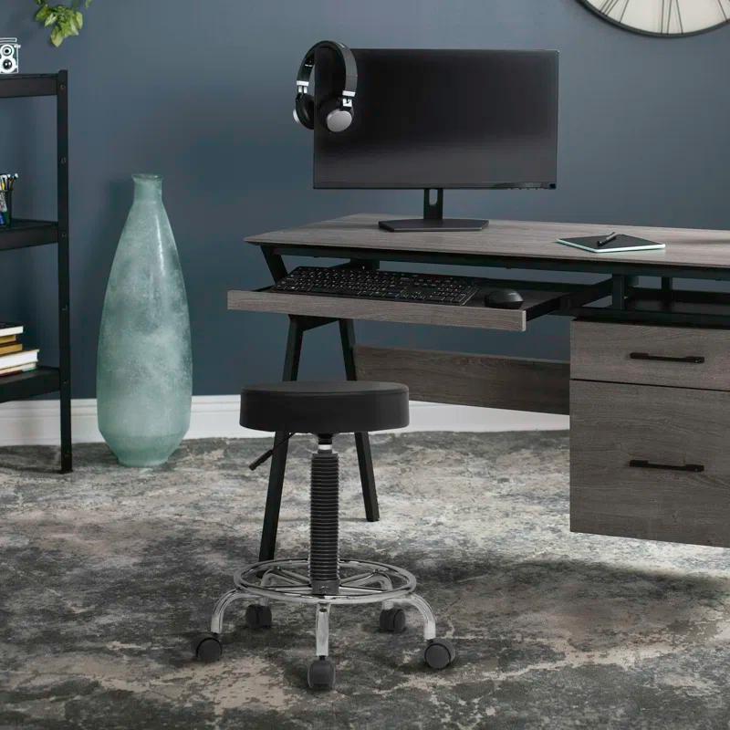 Inbox Zero Courville Adjustable Height Industrial Stool with Footring Wheels