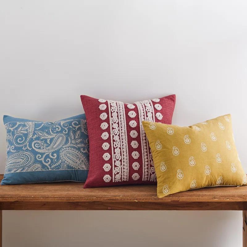 Levtex home Khotan Red Embroidered Blue Pillow