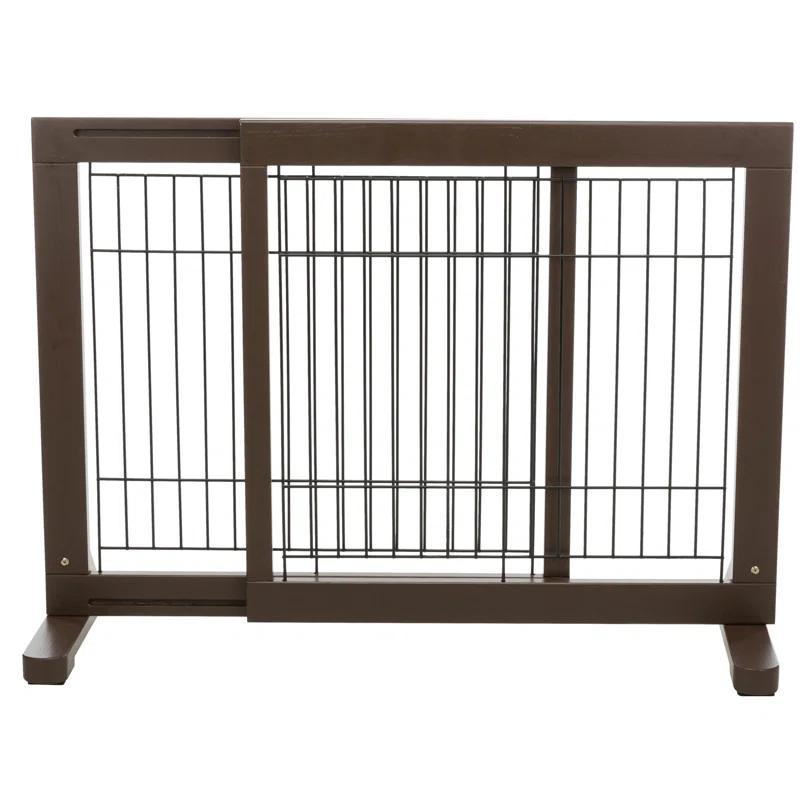 TRIXIE Adjustable Wooden Freestanding Pet Gate, 24" Tall Step Over, Expands to 42.5", Pet Barrier