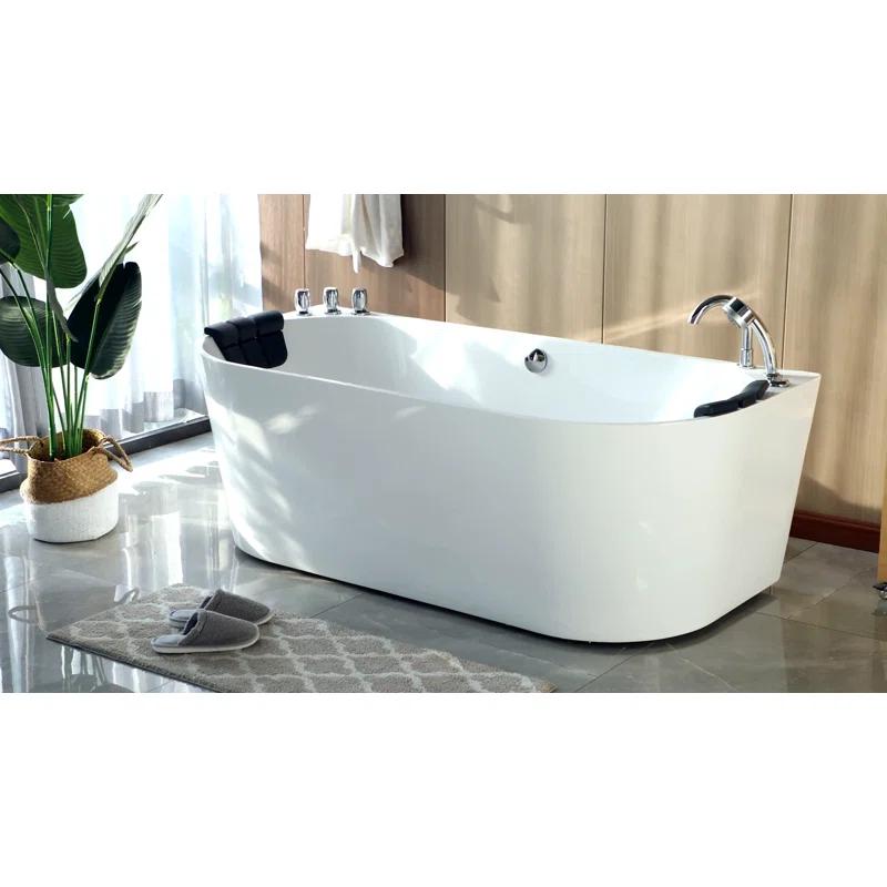 Empava EMP-67AIS07 67'' x 33.5'' Freestanding Whirlpool Plastic / Acrylic Bathtub with Faucet
