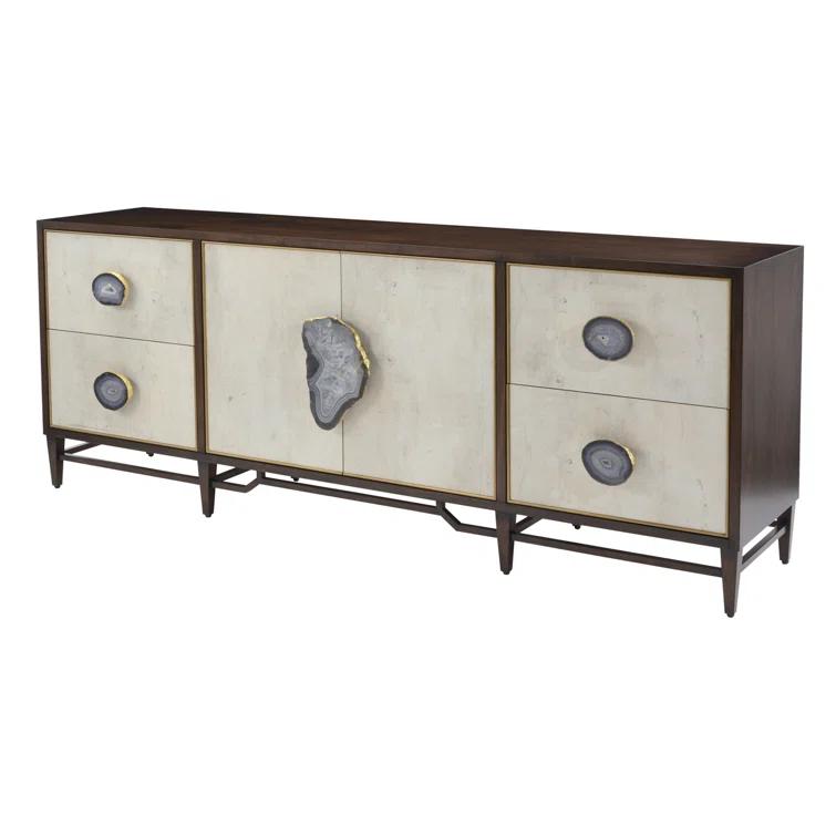 Mercia 87'' Black Walnut Credenza with Gold Accents and Agate Handles