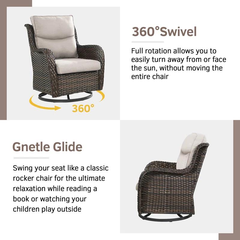 Simle 2 - Person Outdoor Seating Group PE Wicker Swivel Glider Chair With Cushions And Side Table