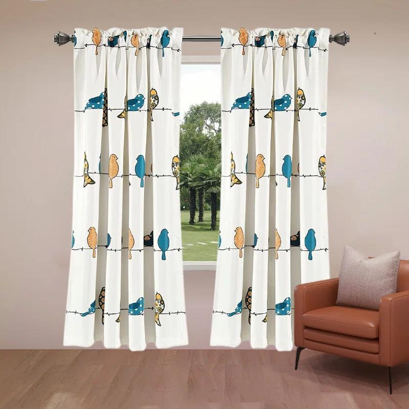 Frifoho Rowley Birds Room Darkening Thermal Rod Pocket Curtain Panels (Set of 2)