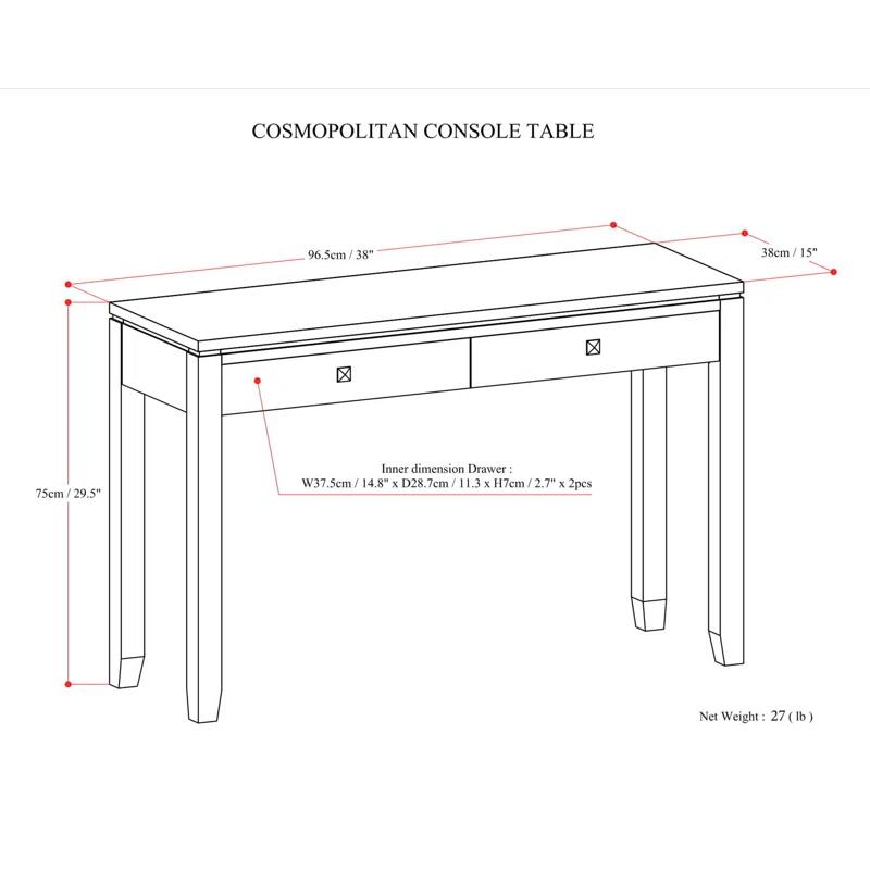 Simpli Home Cosmopolitan 38"W Solid Wood Storage Console Table with 2 Drawers