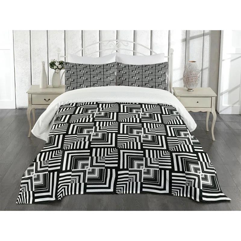 Ambesonne Ambesonne Black and White Bedspread Set Geometric Art Black White