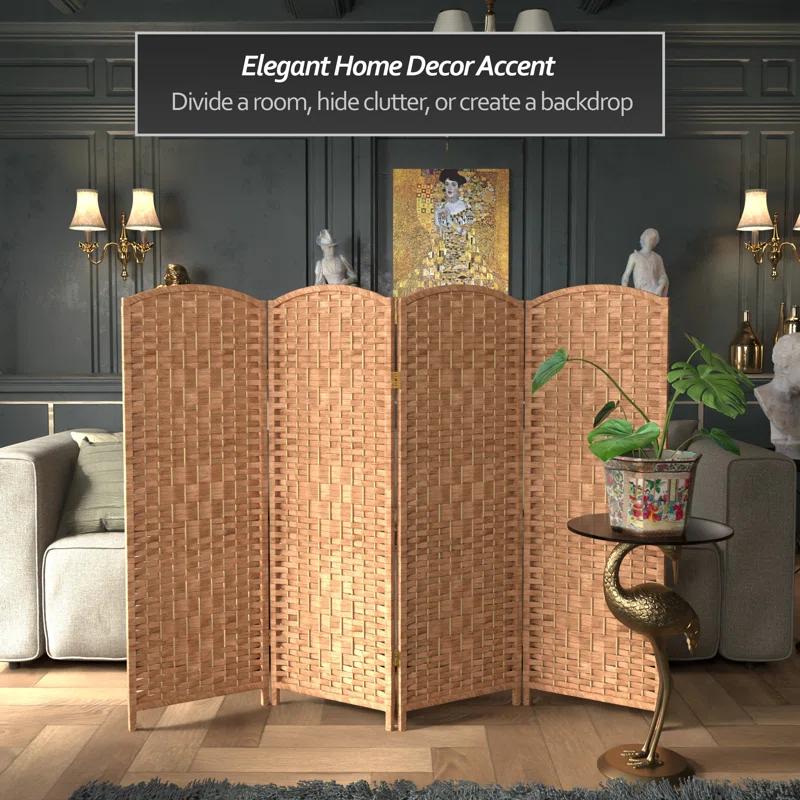 Pantalla Plegable de Fibra de Tejido de Diamante Corto de 3 Pies - Natural - 4 Paneles