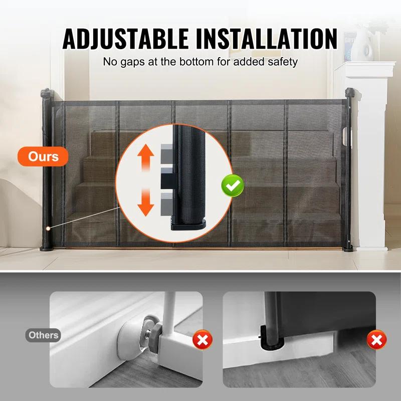 VEVOR VEVOR Retractable Gate Black Plastic Wall Mounted Pet Gate