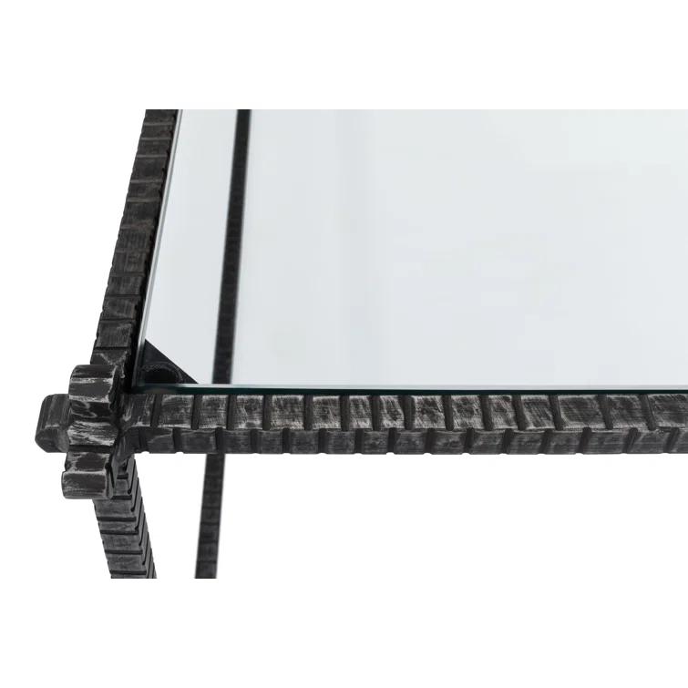 Traditional White Square Metal and Glass Coffee Table with Storage